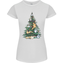 Cat Christmas Tree Womens Petite Cut T-Shirt White