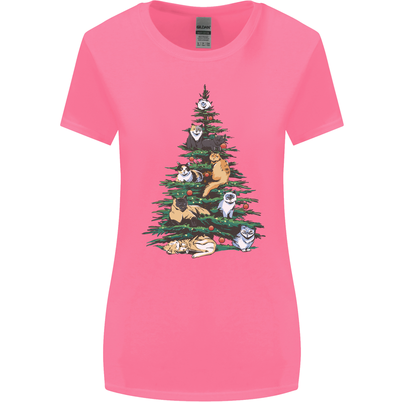 Cat Christmas Tree Womens Wider Cut T-Shirt Azalea