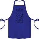 Cat Dont Fight Me Funny Cotton Apron 100% Organic Royal Blue