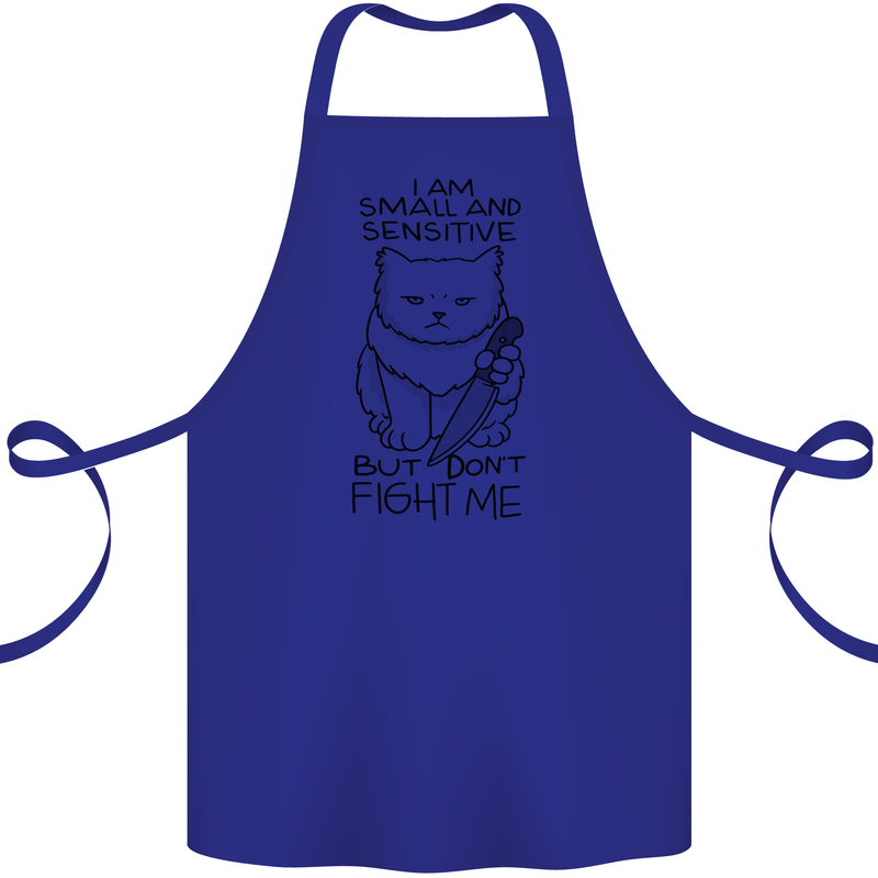 Cat Dont Fight Me Funny Cotton Apron 100% Organic Royal Blue