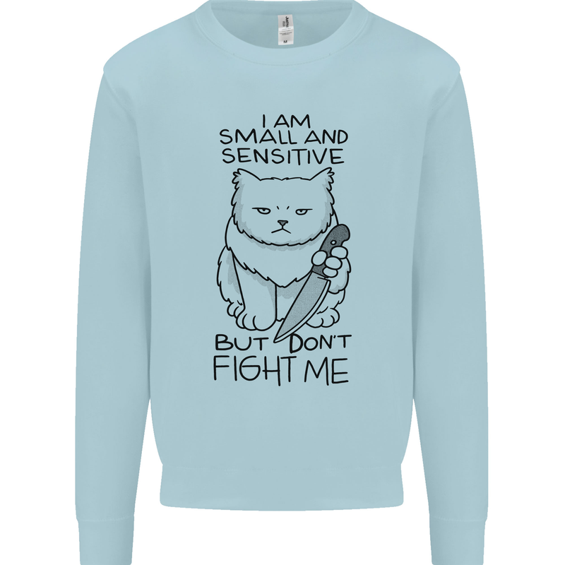 Cat Dont Fight Me Funny Kids Sweatshirt Jumper Light Blue
