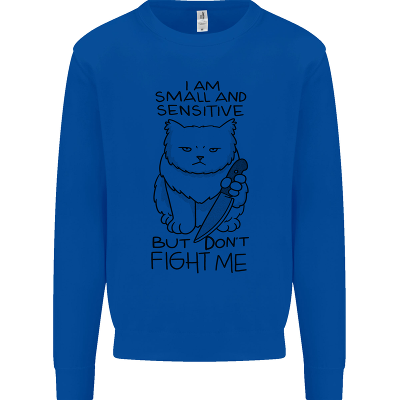 Cat Dont Fight Me Funny Kids Sweatshirt Jumper Royal Blue