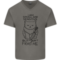 Cat Dont Fight Me Funny Mens V-Neck Cotton T-Shirt Charcoal