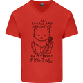 Cat Dont Fight Me Funny Mens V-Neck Cotton T-Shirt Red