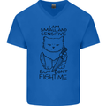 Cat Dont Fight Me Funny Mens V-Neck Cotton T-Shirt Royal Blue