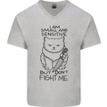 Cat Dont Fight Me Funny Mens V-Neck Cotton T-Shirt Sports Grey