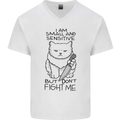 Cat Dont Fight Me Funny Mens V-Neck Cotton T-Shirt White