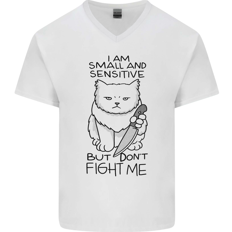 Cat Dont Fight Me Funny Mens V-Neck Cotton T-Shirt White