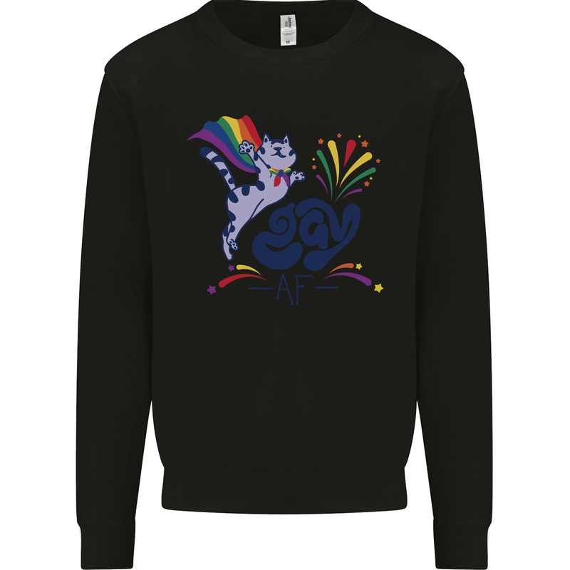 Cat Gay AF LGBT Gay Pride Kids Sweatshirt Jumper Black
