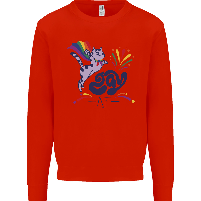 Cat Gay AF LGBT Gay Pride Kids Sweatshirt Jumper Bright Red