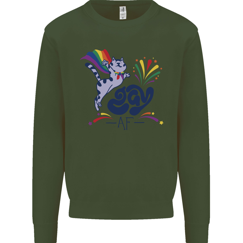 Cat Gay AF LGBT Gay Pride Kids Sweatshirt Jumper Forest Green