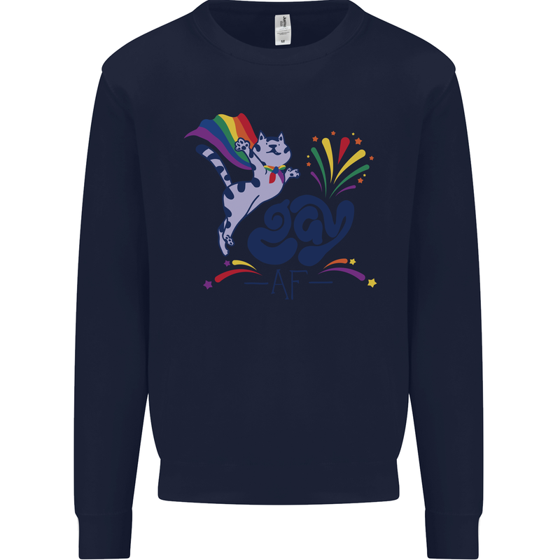 Cat Gay AF LGBT Gay Pride Kids Sweatshirt Jumper Navy Blue