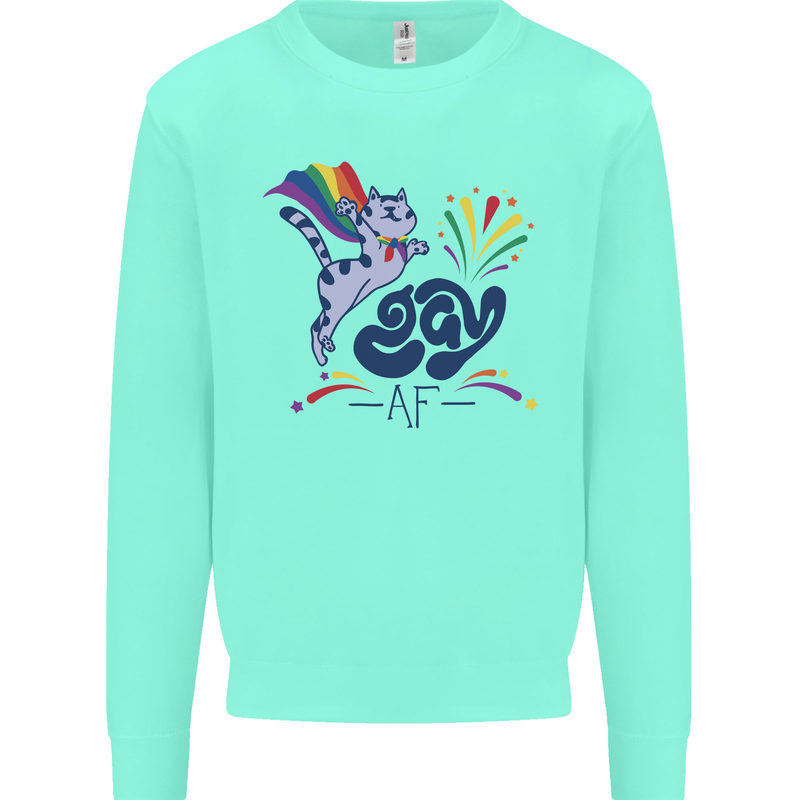 Cat Gay AF LGBT Gay Pride Kids Sweatshirt Jumper Peppermint