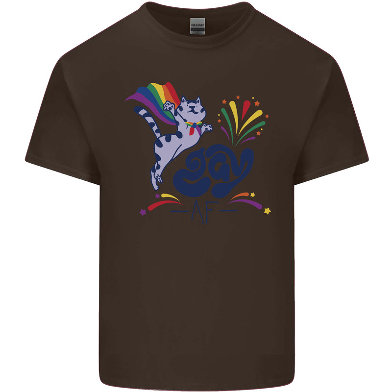 Cat Gay AF LGBT Gay Pride Mens Cotton T-Shirt Tee Top Dark Chocolate