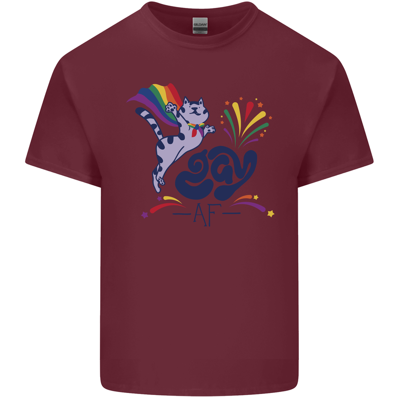 Cat Gay AF LGBT Gay Pride Mens Cotton T-Shirt Tee Top Maroon