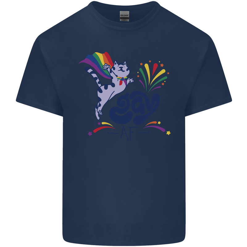 Cat Gay AF LGBT Gay Pride Mens Cotton T-Shirt Tee Top Navy Blue