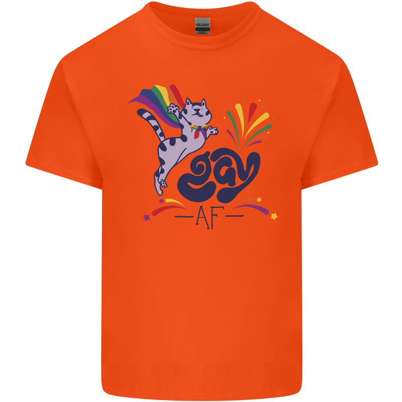 Cat Gay AF LGBT Gay Pride Mens Cotton T-Shirt Tee Top Orange