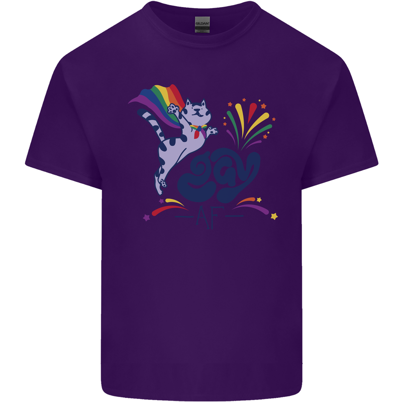 Cat Gay AF LGBT Gay Pride Mens Cotton T-Shirt Tee Top Purple