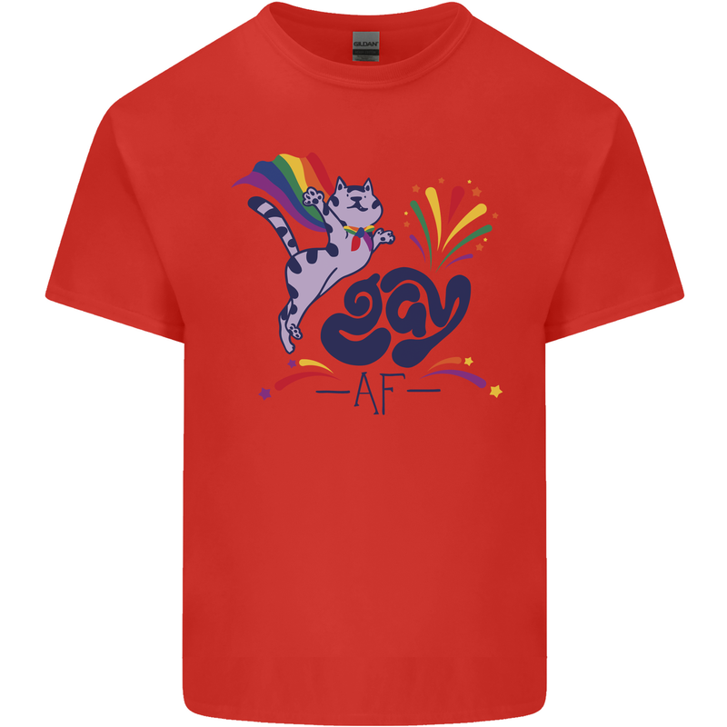 Cat Gay AF LGBT Gay Pride Mens Cotton T-Shirt Tee Top Red