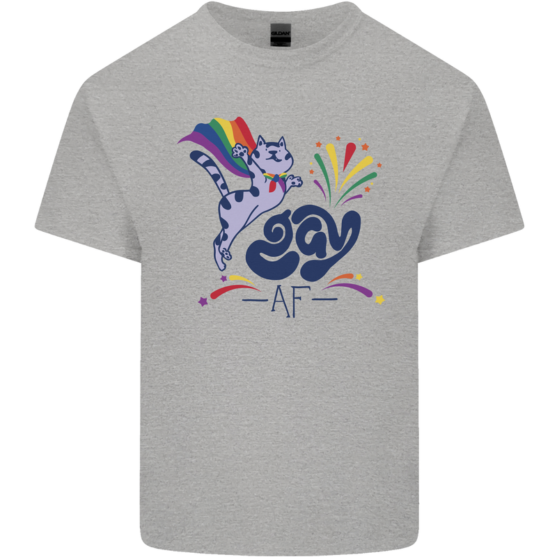 Cat Gay AF LGBT Gay Pride Mens Cotton T-Shirt Tee Top Sports Grey