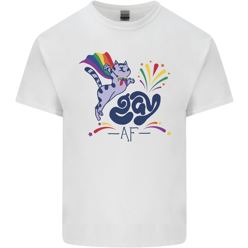 Cat Gay AF LGBT Gay Pride Mens Cotton T-Shirt Tee Top White