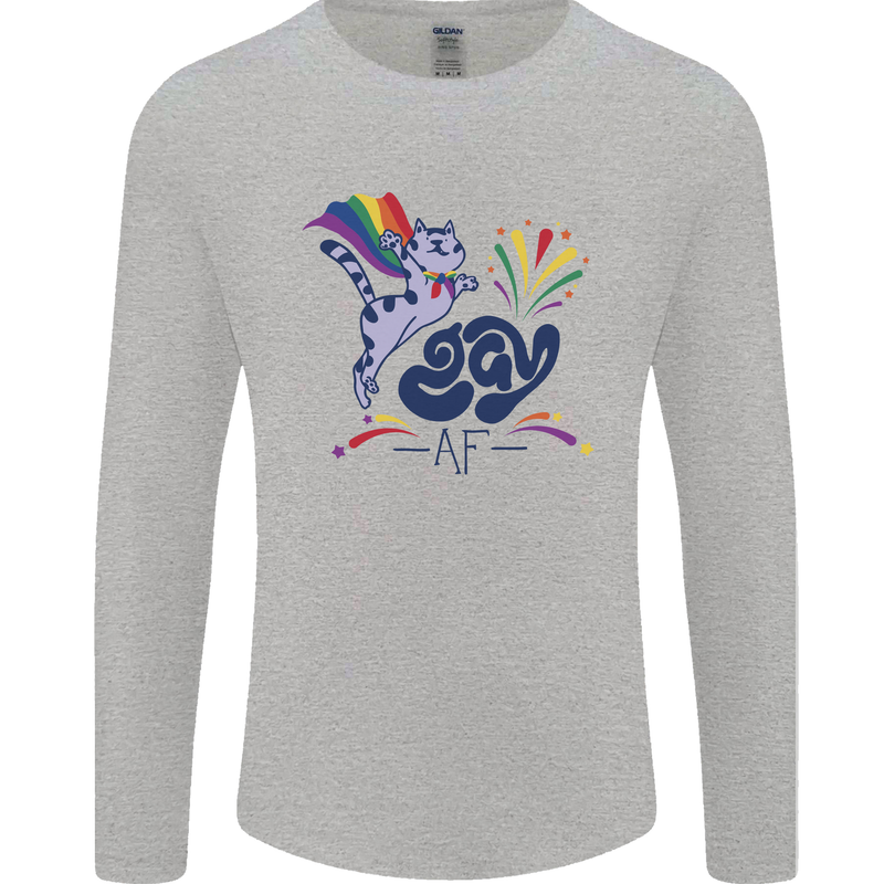 Cat Gay AF LGBT Gay Pride Mens Long Sleeve T-Shirt Sports Grey