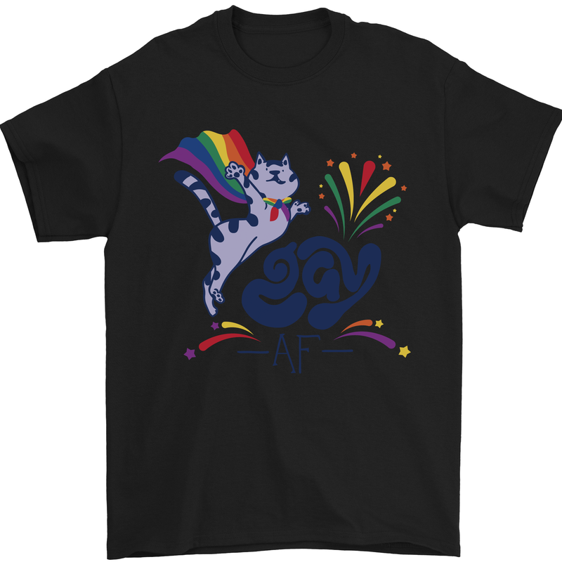 Cat Gay AF LGBT Gay Pride Mens T-Shirt 100% Cotton Black