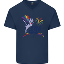 Cat Gay AF LGBT Gay Pride Mens V-Neck Cotton T-Shirt Navy Blue