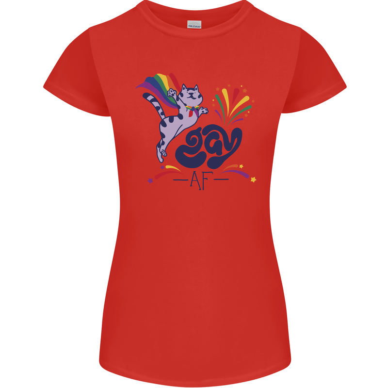 Cat Gay AF LGBT Gay Pride Womens Petite Cut T-Shirt Red
