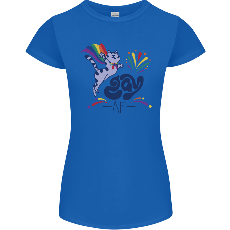 Cat Gay AF LGBT Gay Pride Womens Petite Cut T-Shirt Royal Blue