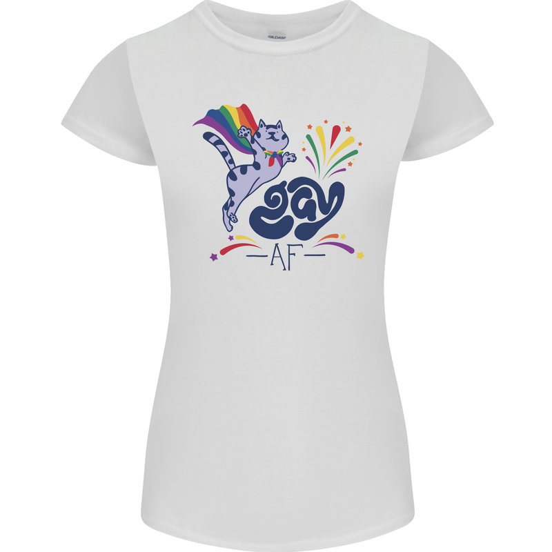 Cat Gay AF LGBT Gay Pride Womens Petite Cut T-Shirt White