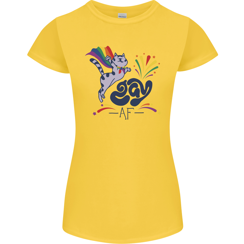Cat Gay AF LGBT Gay Pride Womens Petite Cut T-Shirt Yellow
