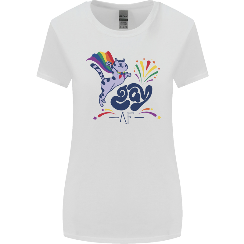 Cat Gay AF LGBT Gay Pride Womens Wider Cut T-Shirt White