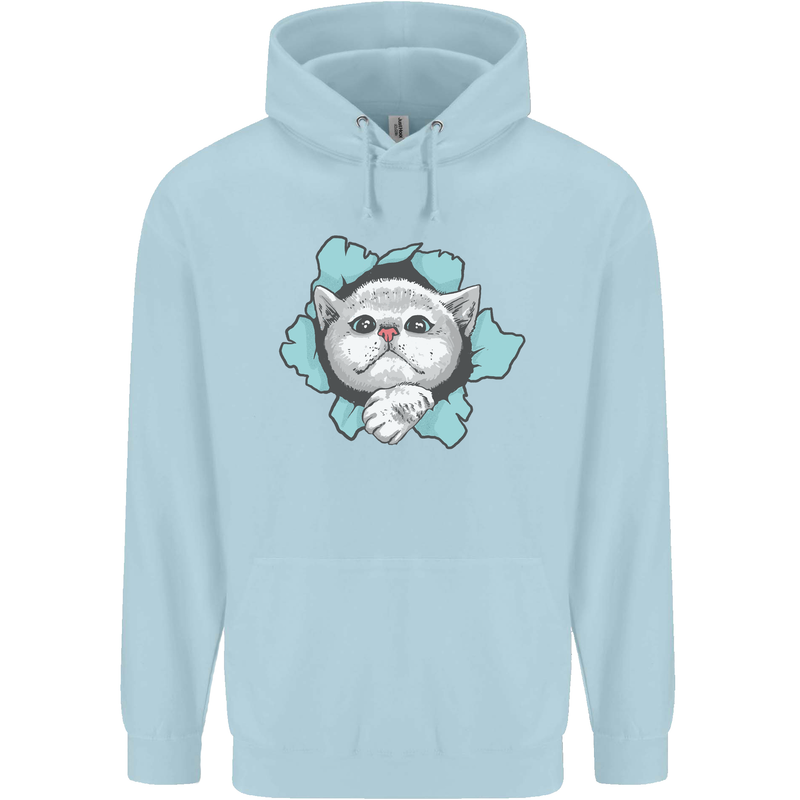 Cat Hole Mens 80% Cotton Hoodie Light Blue
