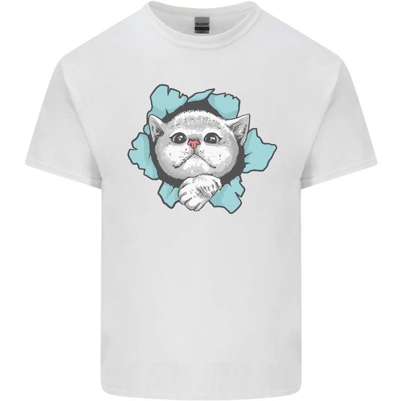 Cat Hole Mens Cotton T-Shirt Tee Top White