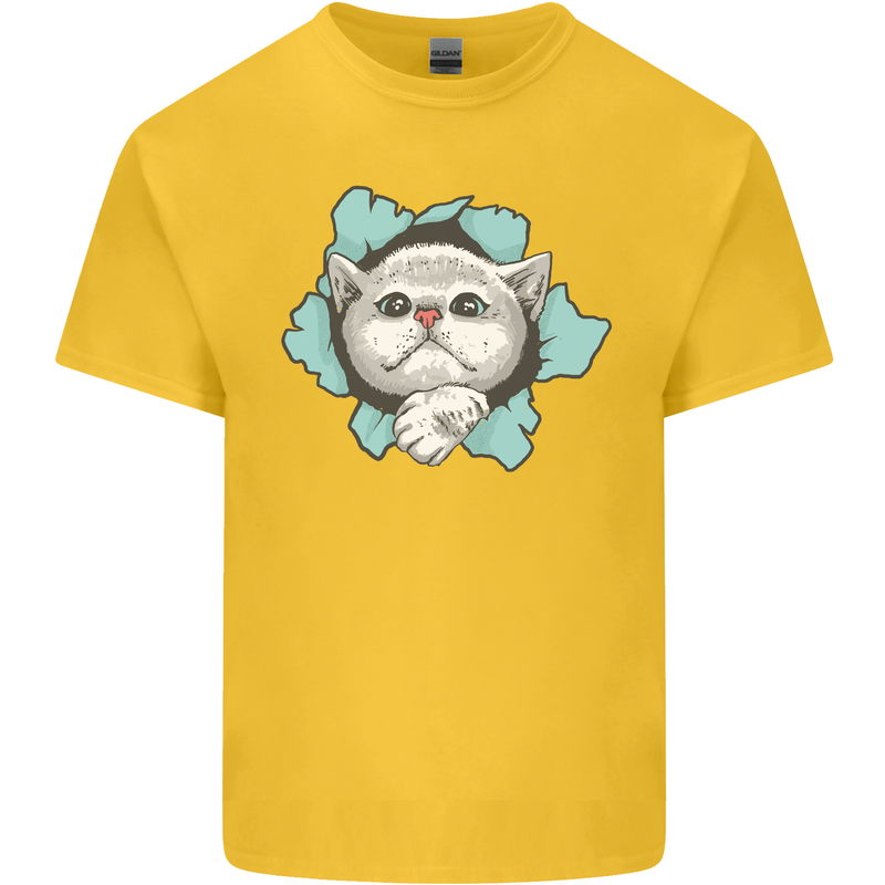 Cat Hole Mens Cotton T-Shirt Tee Top Yellow