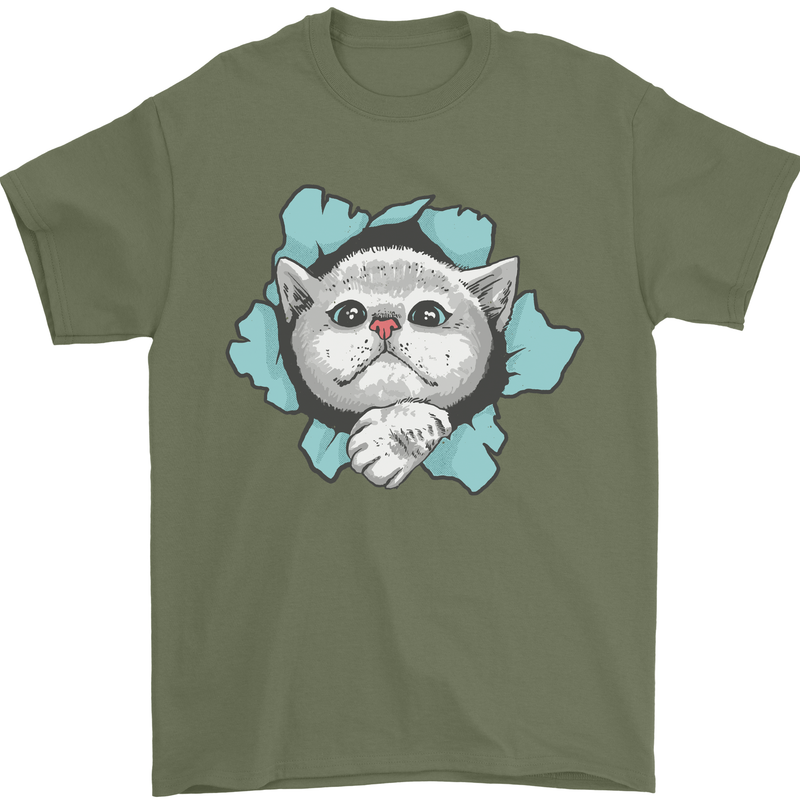 Cat Hole Mens T-Shirt 100% Cotton Military Green