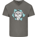 Cat Hole Mens V-Neck Cotton T-Shirt Charcoal