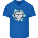 Cat Hole Mens V-Neck Cotton T-Shirt Royal Blue
