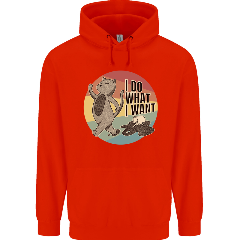 Cat I Do What I Want Funny Coffee Childrens Kids Hoodie Bright Red