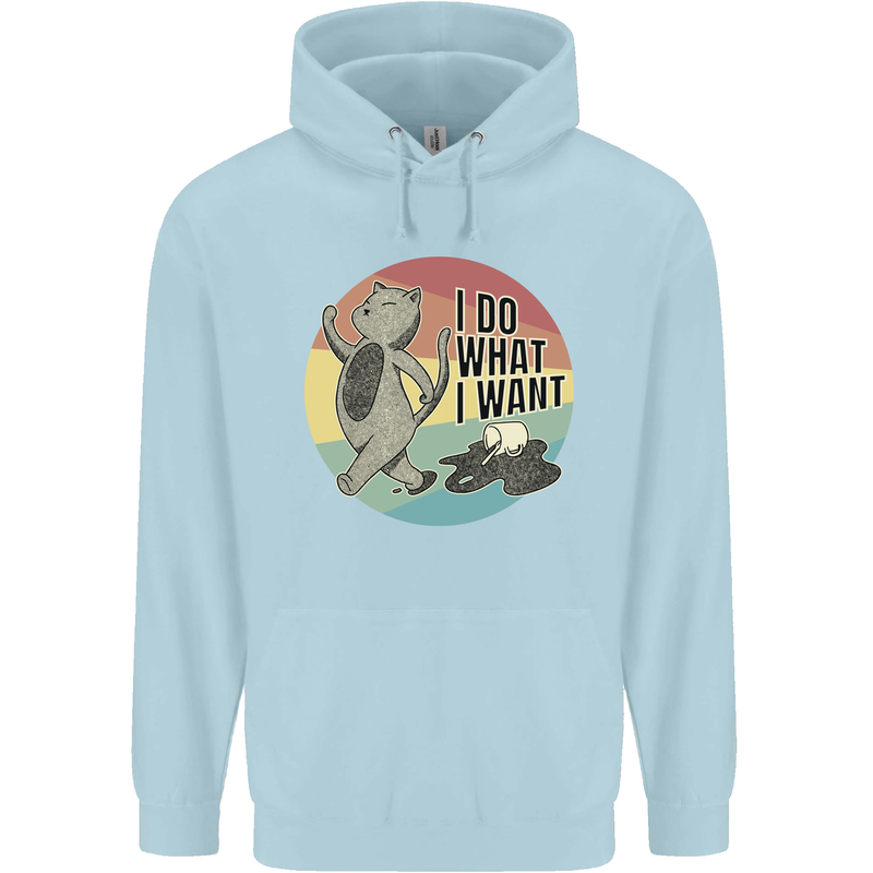 Cat I Do What I Want Funny Coffee Childrens Kids Hoodie Light Blue