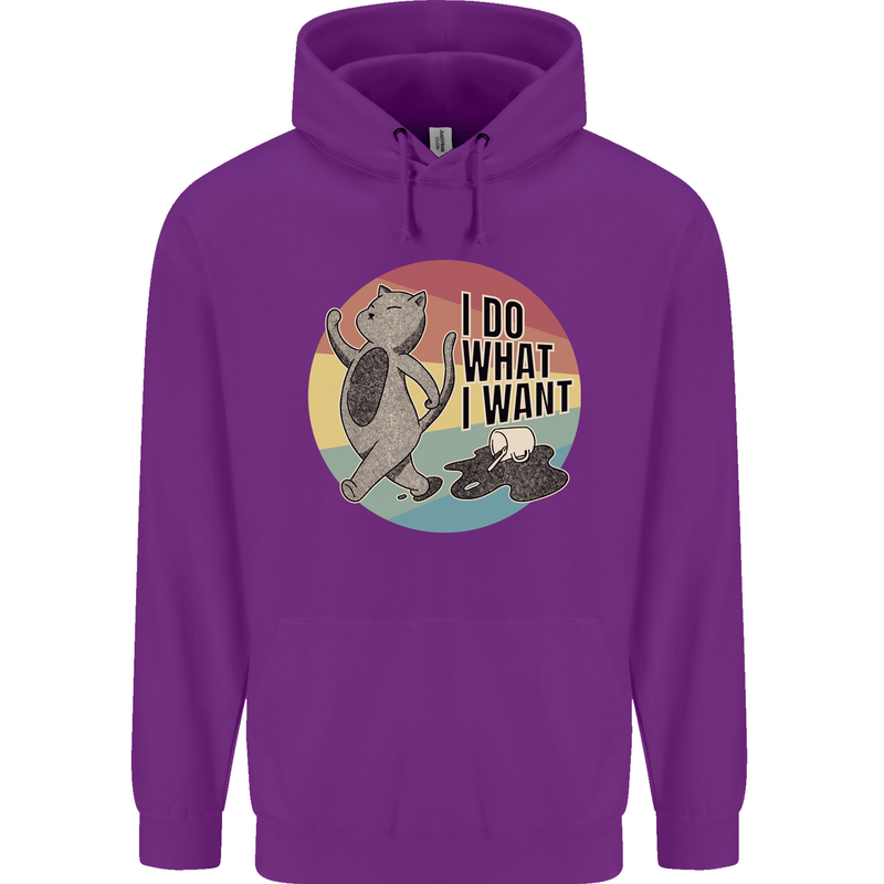 Cat I Do What I Want Funny Coffee Childrens Kids Hoodie Purple