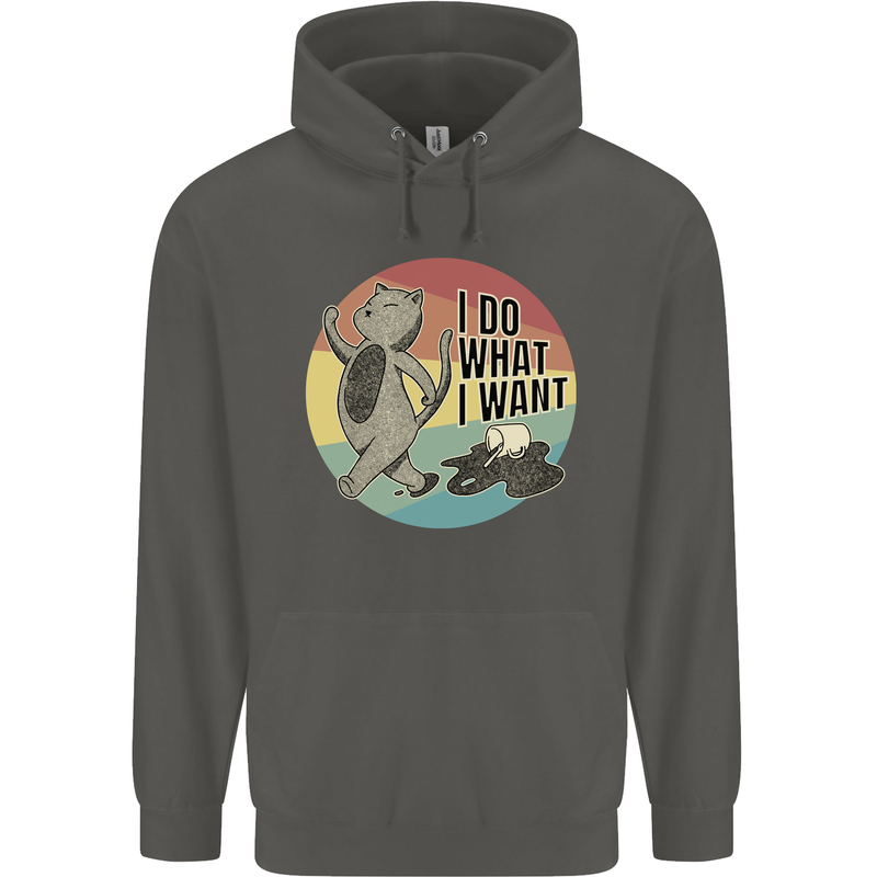 Cat I Do What I Want Funny Coffee Childrens Kids Hoodie Storm Grey