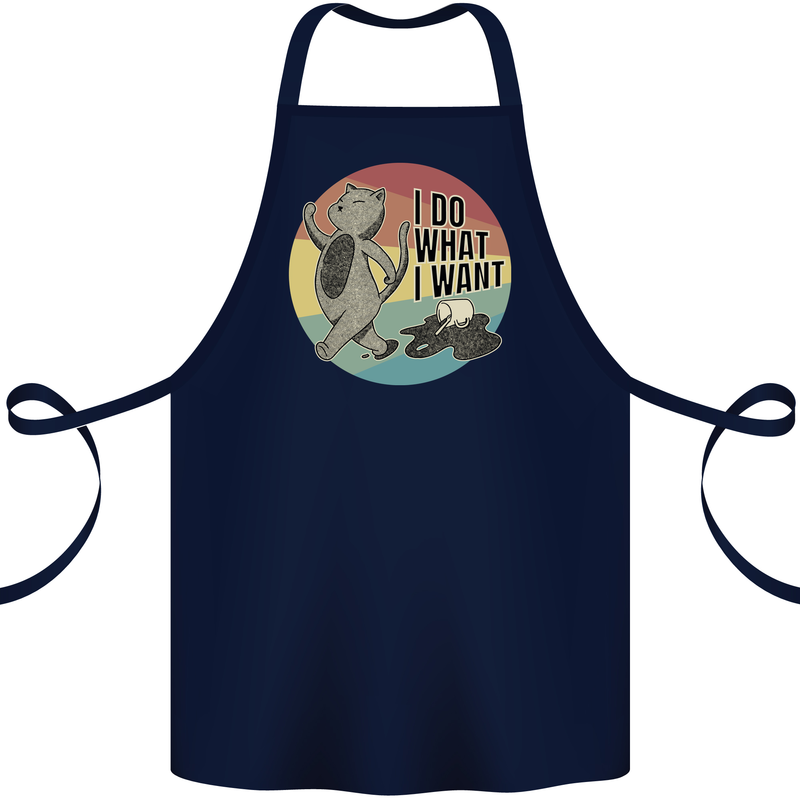 Cat I Do What I Want Funny Coffee Cotton Apron 100% Organic Navy Blue