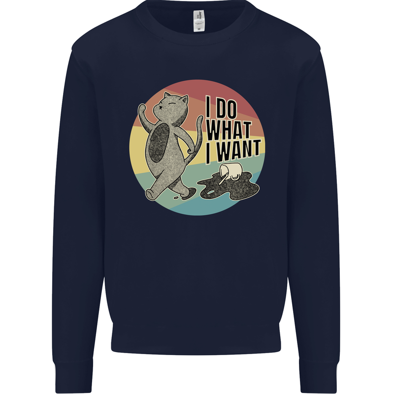 Cat I Do What I Want Funny Coffee Kids Sweatshirt Jumper Navy Blue