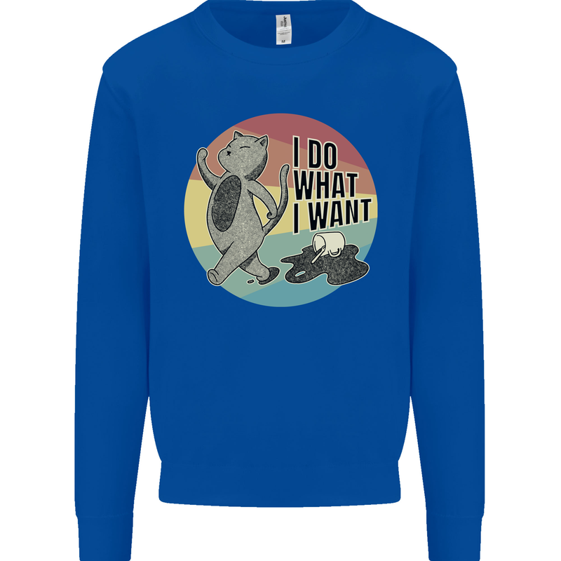 Cat I Do What I Want Funny Coffee Kids Sweatshirt Jumper Royal Blue