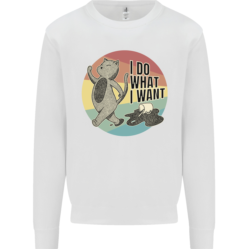 Cat I Do What I Want Funny Coffee Kids Sweatshirt Jumper White