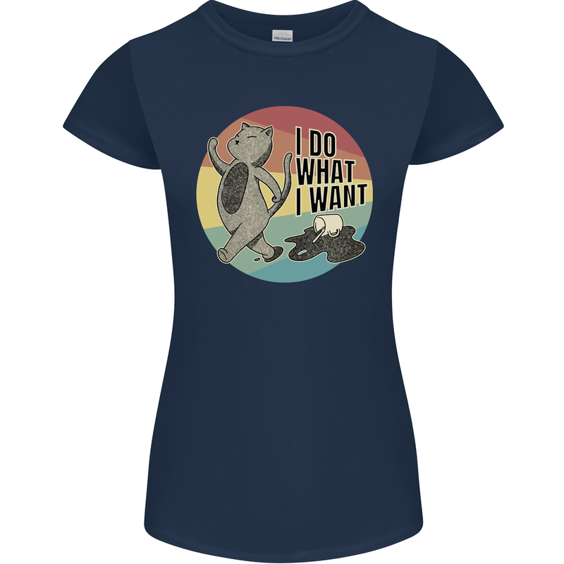 Cat I Do What I Want Funny Coffee Womens Petite Cut T-Shirt Navy Blue