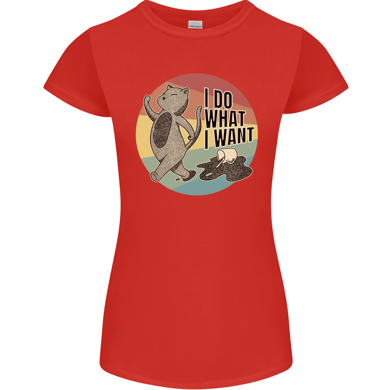 Cat I Do What I Want Funny Coffee Womens Petite Cut T-Shirt Red