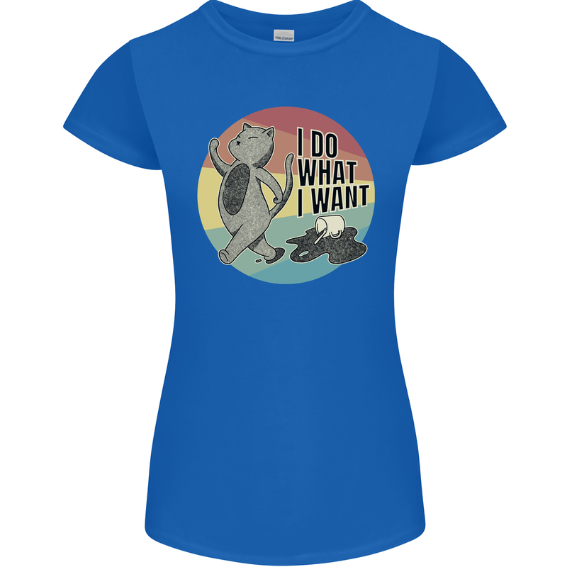 Cat I Do What I Want Funny Coffee Womens Petite Cut T-Shirt Royal Blue